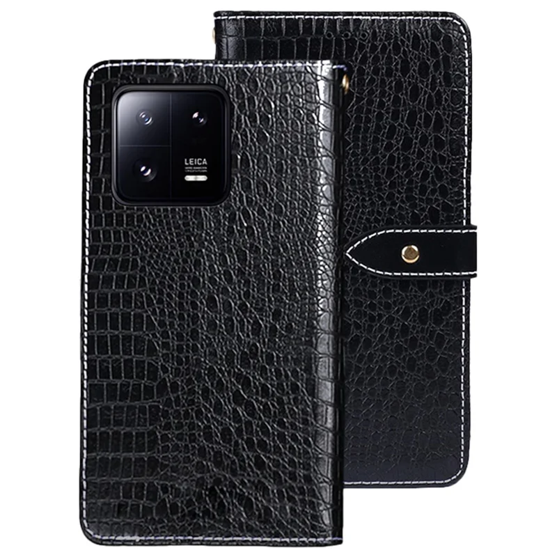 IDEWEI For Xiaomi 13 5G Crocodile Texture PU Leather Case Wallet Stand Full Protection Phone Cover - Black