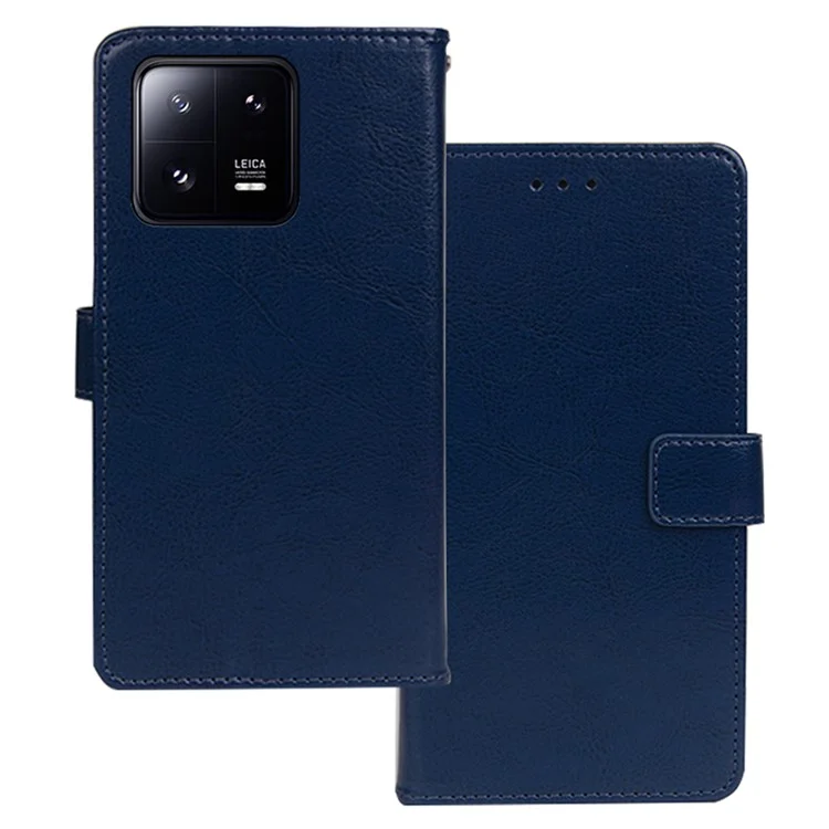 Idewei Pour Xiaomi 13 5g Texture de Cheval Fou pu le Cuir Stand Portefeuille Couverture de Téléphone à Fermoir Magnétique - Bleu