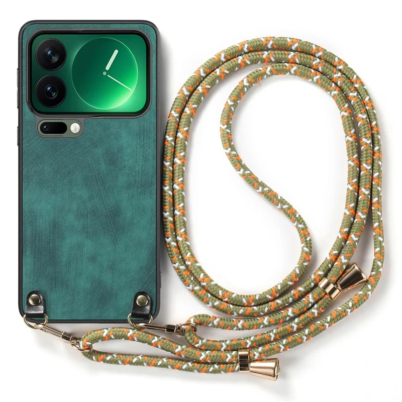 For Xiaomi 18 Pro Case Retro Leather Phone Back Cover with Adjustable Strap + Screen Protector - Green
