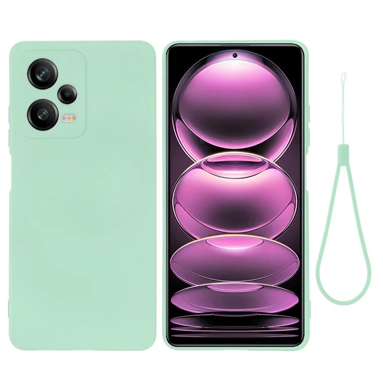 Pour Xiaomi Redmi Note 12 Pro 5G Étui portefeuille en cuir PU avec dragonne Étui de protection en silicone liquide anti-choc avec dragonne - Vert