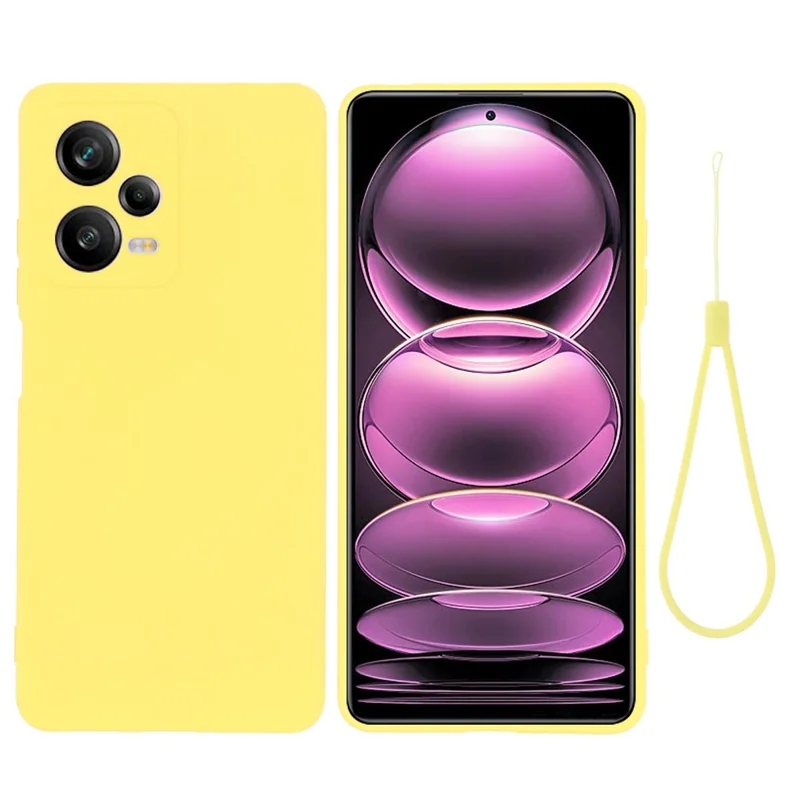 For Xiaomi Redmi Note 12 Pro 5G PU Leather Stand Wallet Cover with Strap Liquid Silicone Drop-proof Case Shockproof Cell Phone Protective Cover with Strap - Yellow