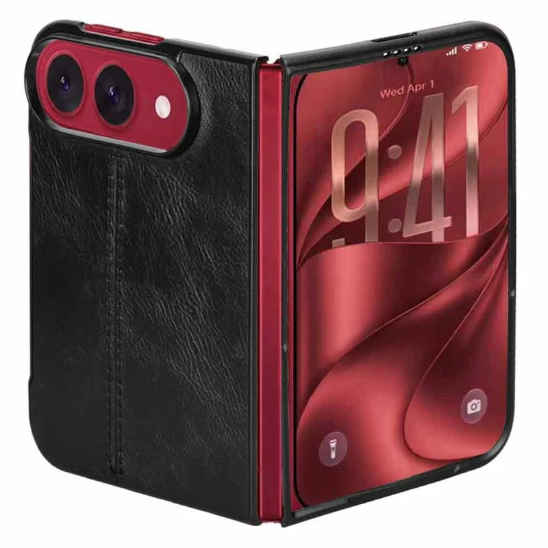 Custodia per iPhone Duo con Linea di Cucitura, Rivestimento in Pelle PU e Materiale PC - Nero