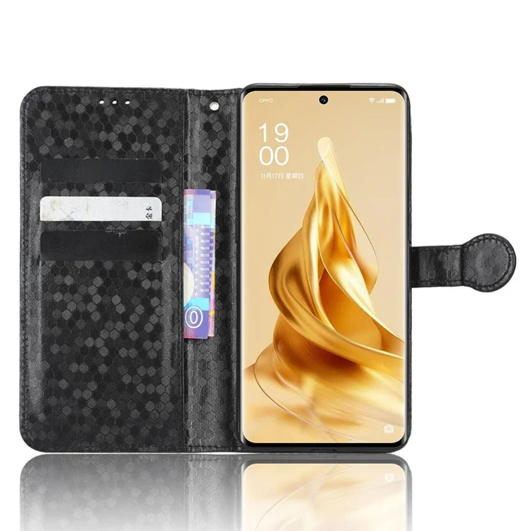 Coperchio Telefonico Exprinted Pattern Dot Per Oppo Reno9 Pro 5G Anti-drop Protective PU Leather Portafoglio Portafoglio Con Cinturino Con Cinturino - Nero