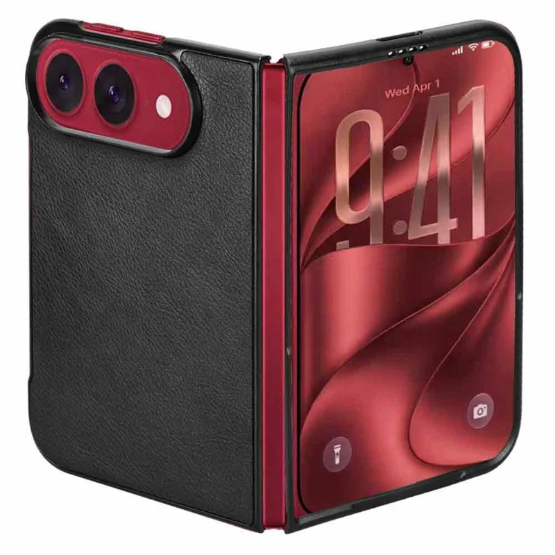Cover per iPhone Duo in texture effetto litchi in ecopelle + PC - Nero