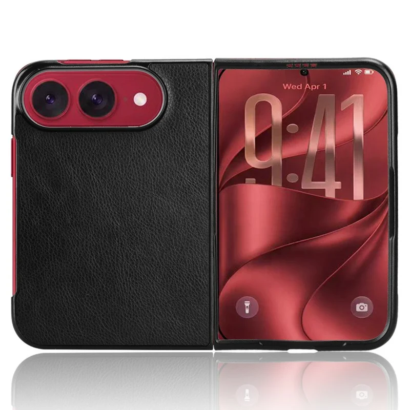 Cover per iPhone Duo in texture effetto litchi in ecopelle + PC - Nero
