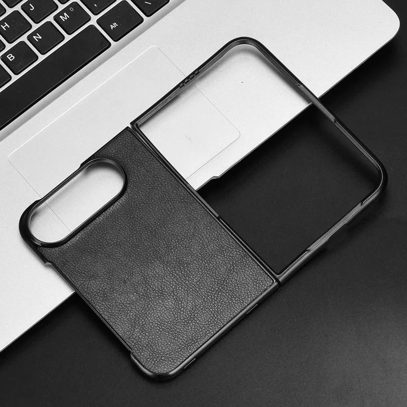 Cover per iPhone Duo in texture effetto litchi in ecopelle + PC - Nero
