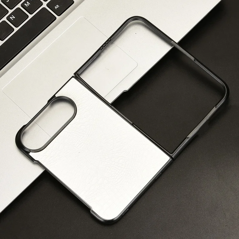 Custodia Duo per iPhone in Pelle con Texture Cocodrillo, Rivestimento in PC Rigido - Bianco