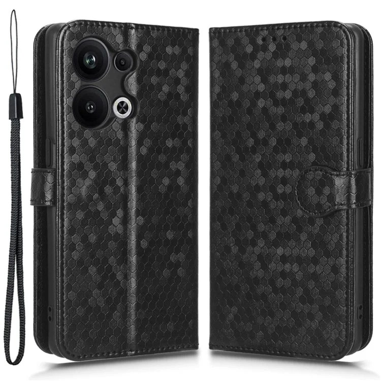Caixa de Telefone Protetora Para Oppo Reno9 Pro+ 5g Flip em Couro de Couro Pontual - Preto