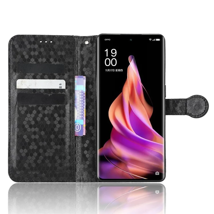 Caixa de Telefone Protetora Para Oppo Reno9 Pro+ 5g Flip em Couro de Couro Pontual - Preto