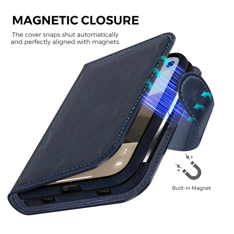 Cover Magnetica in Pelle per iPhone Duo, Portafoglio con Blocco RFID, Custodia Staccabile - Blu Zaffiro