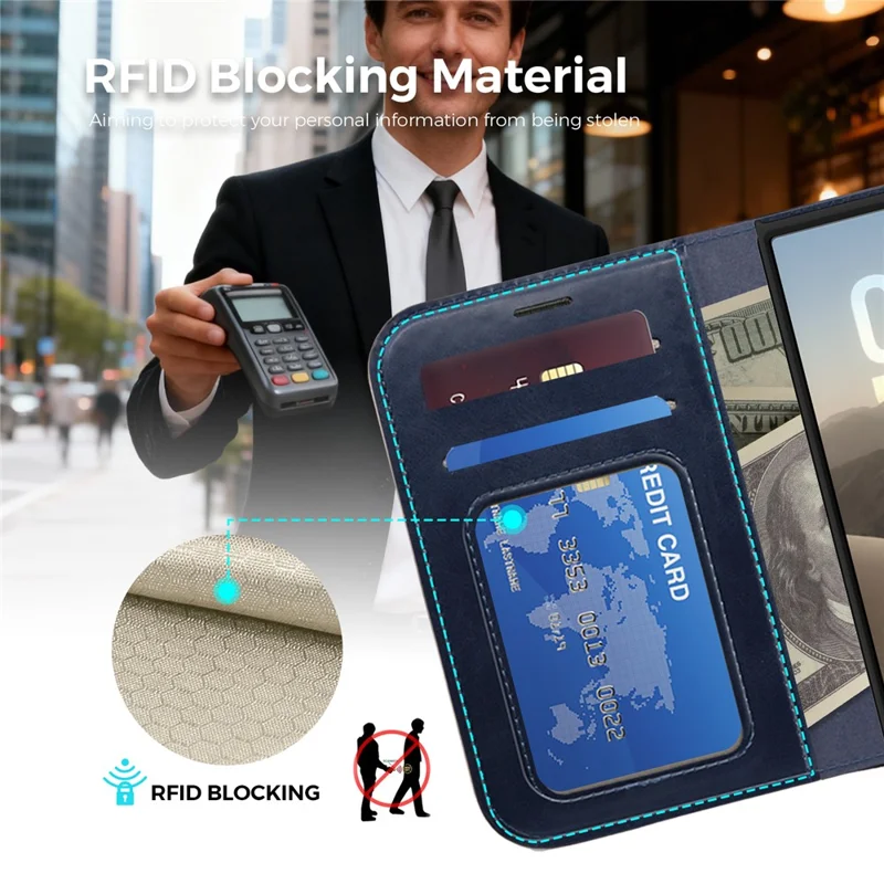 Cover Magnetica in Pelle per iPhone Duo, Portafoglio con Blocco RFID, Custodia Staccabile - Blu Zaffiro
