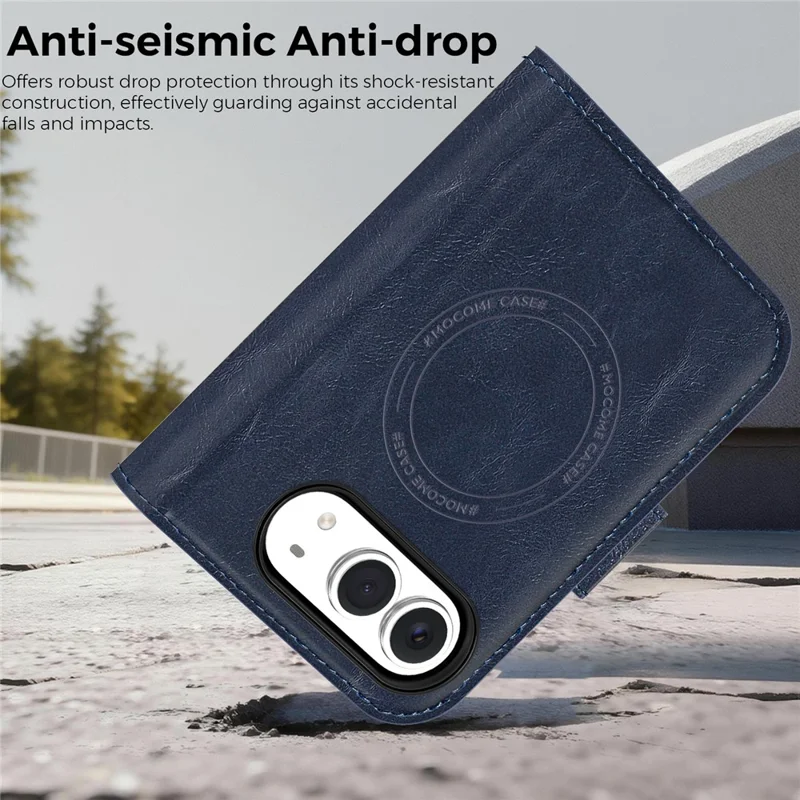 Cover Magnetica in Pelle per iPhone Duo, Portafoglio con Blocco RFID, Custodia Staccabile - Blu Zaffiro