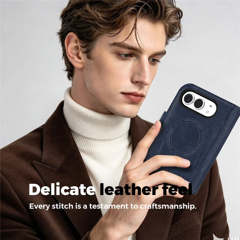 Cover Magnetica in Pelle per iPhone Duo, Portafoglio con Blocco RFID, Custodia Staccabile - Blu Zaffiro