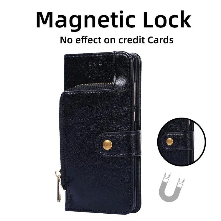 Para Huawei Nova 10 SE 4G Zipper Pocket Stand Caso PU Leather + TPU Carteira Tampa de Proteção Com Cinta Prática - Preto