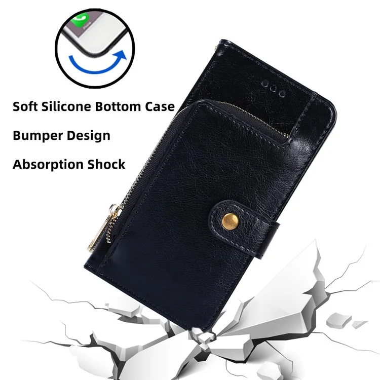 Para Huawei Nova 10 SE 4G Zipper Pocket Stand Caso PU Leather + TPU Carteira Tampa de Proteção Com Cinta Prática - Preto