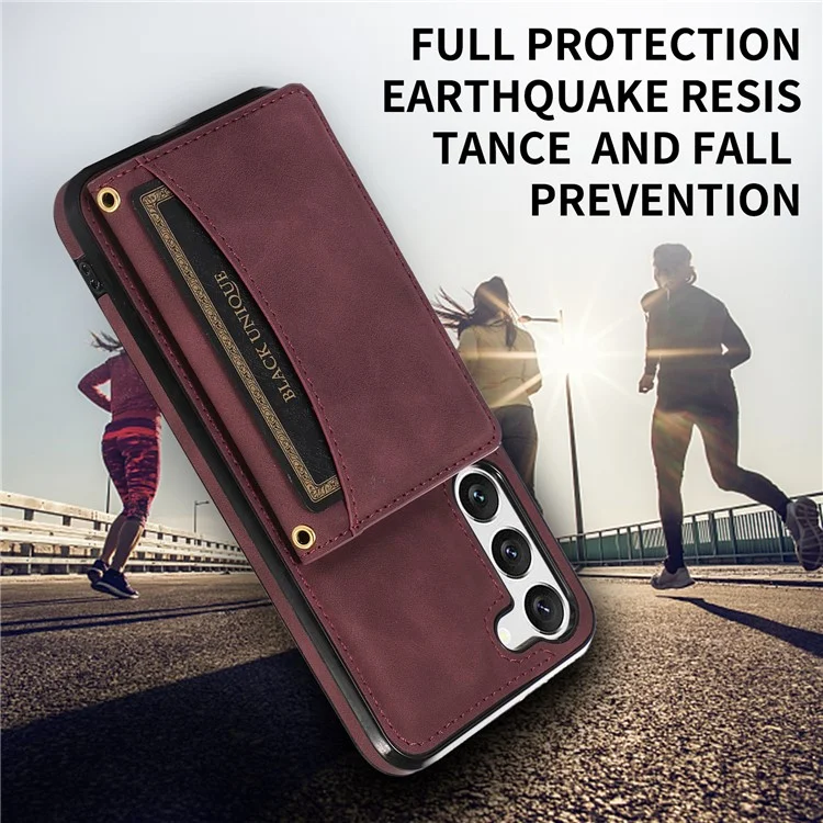Para Samsung Galaxy S23 Más PU Cuero TPU Case TPU Tri-tropa Trop de Killet Protective Phone Cover Cover - Vino Rojo
