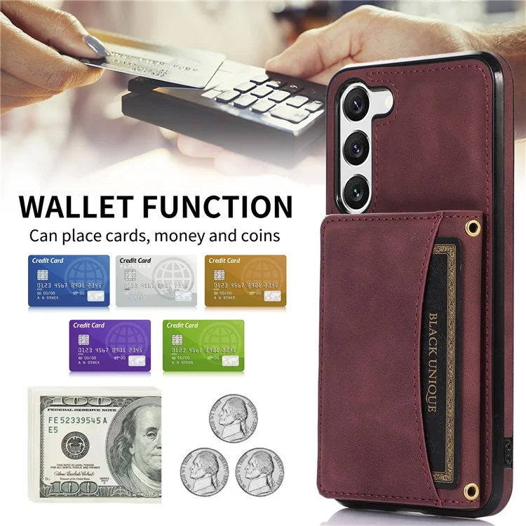 Para Samsung Galaxy S23 Más PU Cuero TPU Case TPU Tri-tropa Trop de Killet Protective Phone Cover Cover - Vino Rojo