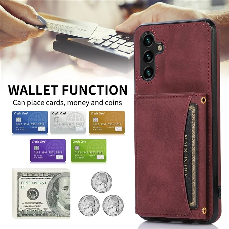 Для Samsung Galaxy A13 5G Tri-tri-cold Skellece Case Case Cute Кожаный Покрытый TPU TPU Shockper Cover с Kickstand - Красное Вино