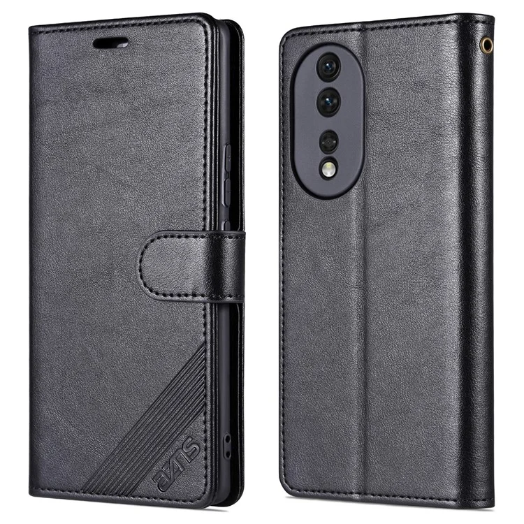 Case de Teléfono de Cuero PU Texturizado AZNS Para Honor 80 5G, Billetera Stand Magnetic Folio Folio Folio Cubierta a Prueba de Amortiguadores - Negro