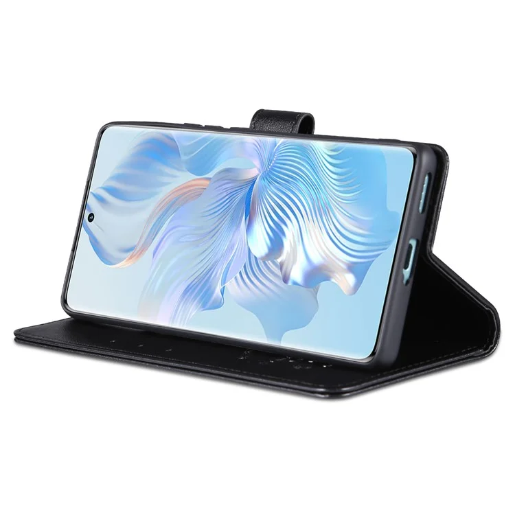 Case de Teléfono de Cuero PU Texturizado AZNS Para Honor 80 5G, Billetera Stand Magnetic Folio Folio Folio Cubierta a Prueba de Amortiguadores - Negro