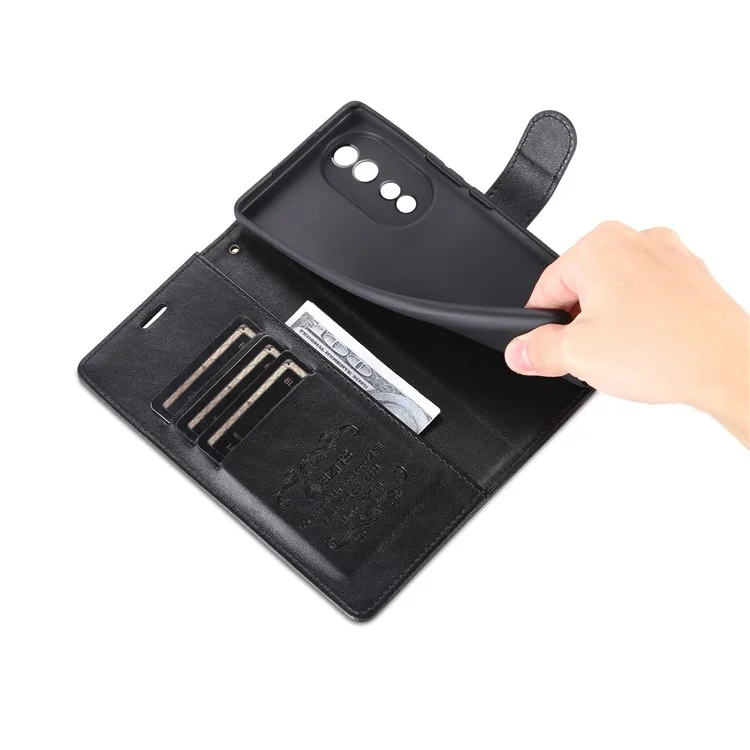 Case de Teléfono de Cuero PU Texturizado AZNS Para Honor 80 5G, Billetera Stand Magnetic Folio Folio Folio Cubierta a Prueba de Amortiguadores - Negro