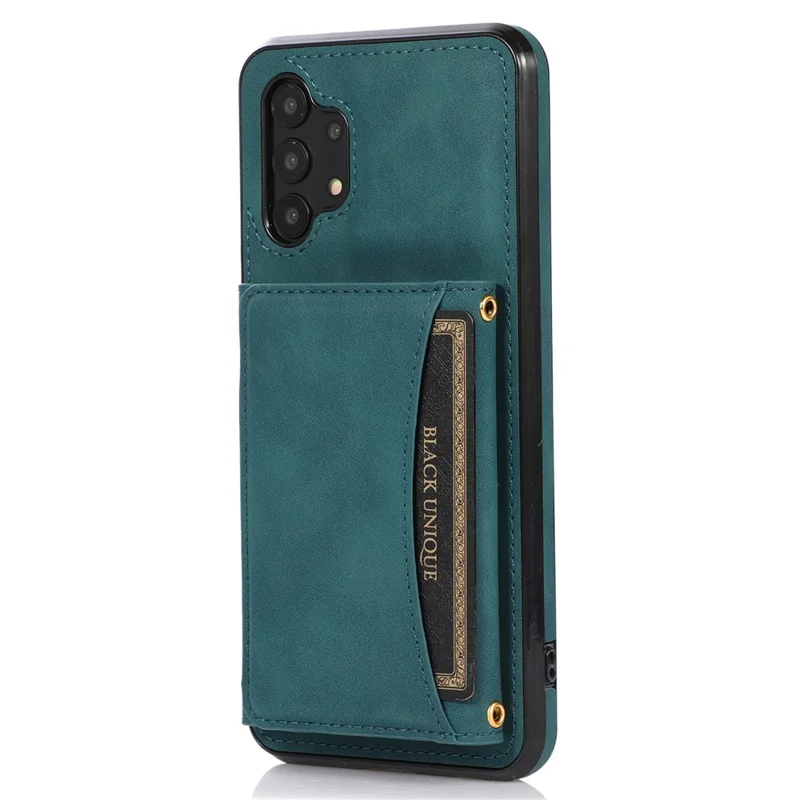For Samsung Galaxy A32 4G (EU Version) Tri-fold Wallet PU Leather Coated TPU Case Drop-proof Kickstand Phone Cover - Blue