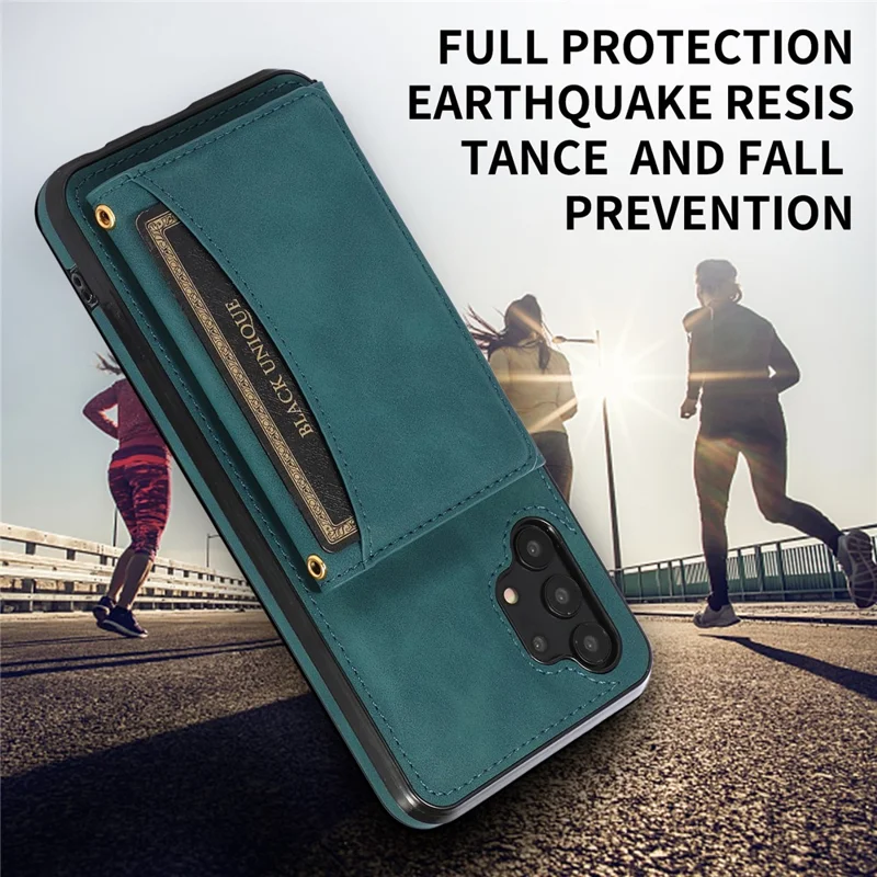 For Samsung Galaxy A32 4G (EU Version) Tri-fold Wallet PU Leather Coated TPU Case Drop-proof Kickstand Phone Cover - Blue