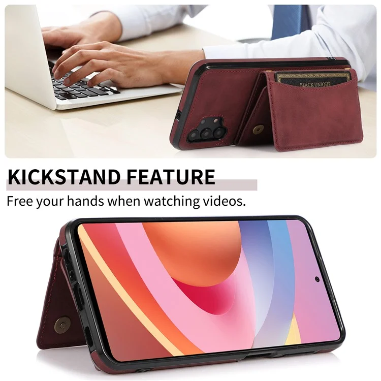 Для Samsung Galaxy A32 5G / M32 5G Antip-scratch Phone Case Case Cute Coather Cover Tpu с Трехцветным Кошельком. - Красное Вино