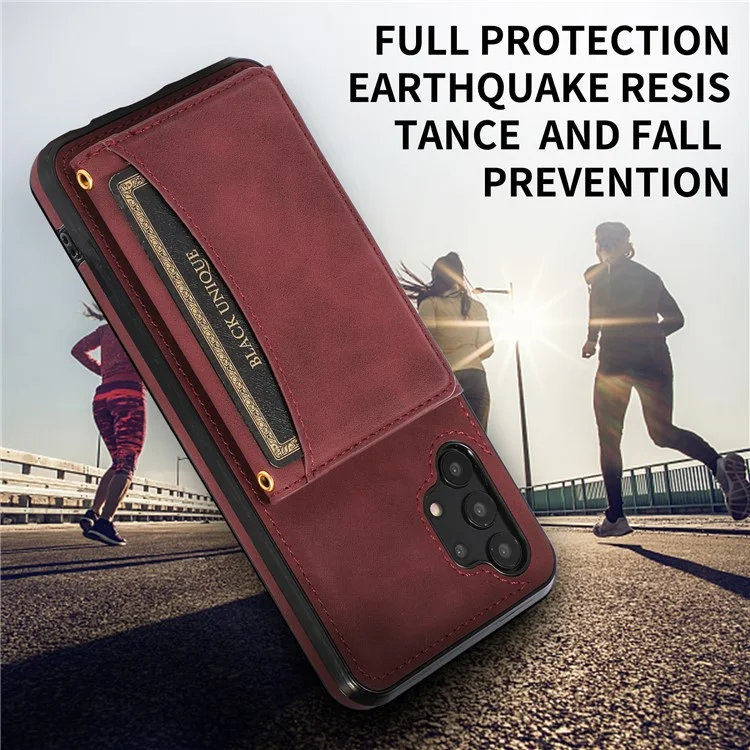 Для Samsung Galaxy A32 5G / M32 5G Antip-scratch Phone Case Case Cute Coather Cover Tpu с Трехцветным Кошельком. - Красное Вино