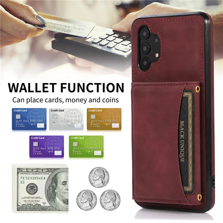 Для Samsung Galaxy A32 5G / M32 5G Antip-scratch Phone Case Case Cute Coather Cover Tpu с Трехцветным Кошельком. - Красное Вино