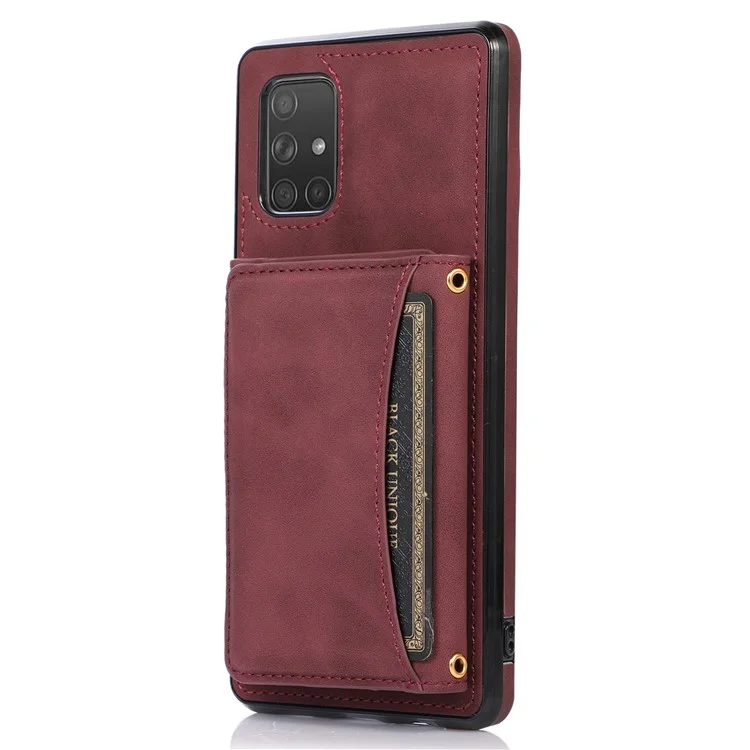 Für Samsung Galaxy A51 4G SM-A515 Magnetic Button Tri-fold Wallet Phone Case Kickstand PU Lederbeschichtete Tpu-abdeckung - Weinrot
