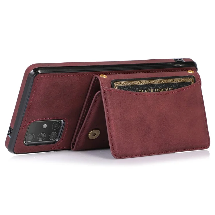 Für Samsung Galaxy A51 4G SM-A515 Magnetic Button Tri-fold Wallet Phone Case Kickstand PU Lederbeschichtete Tpu-abdeckung - Weinrot
