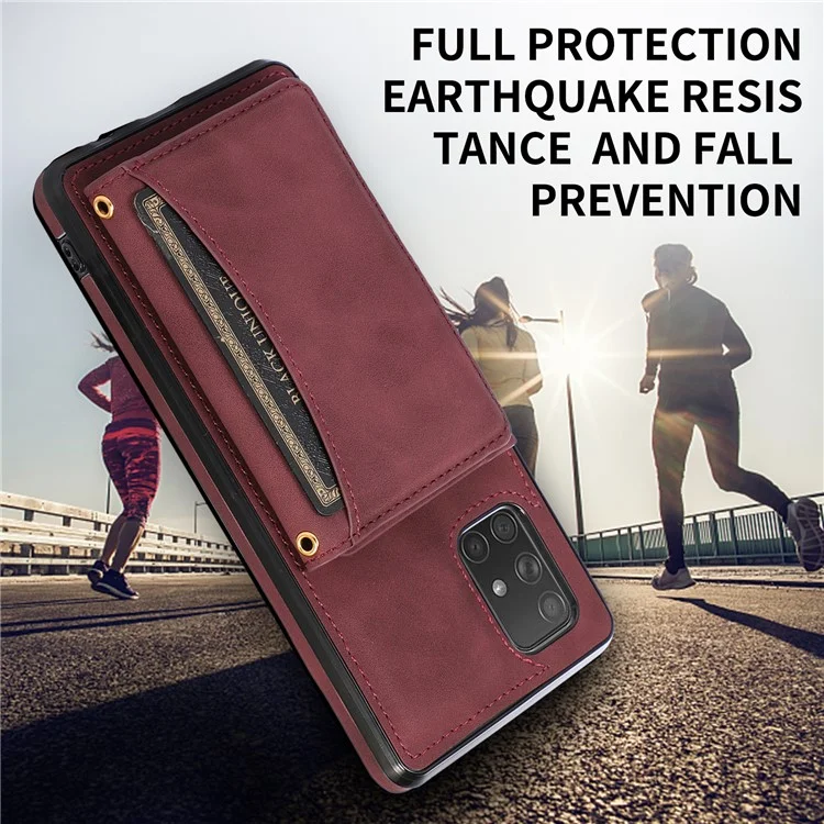 Für Samsung Galaxy A51 4G SM-A515 Magnetic Button Tri-fold Wallet Phone Case Kickstand PU Lederbeschichtete Tpu-abdeckung - Weinrot