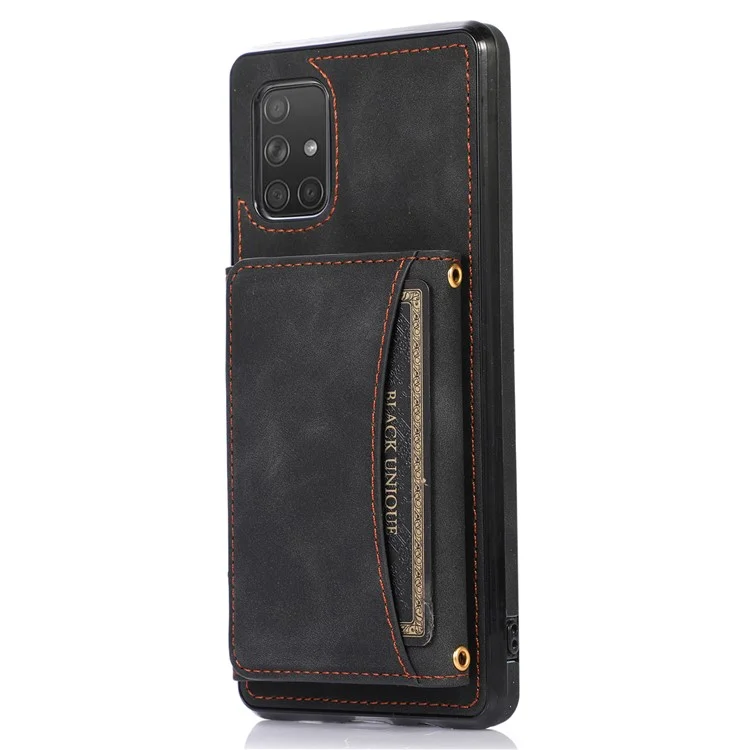 For Samsung Galaxy A51 5G SM-A516 Tri-fold Wallet Anti-scratch Phone Case PU Leather Coated TPU Kickstand Cover - Black