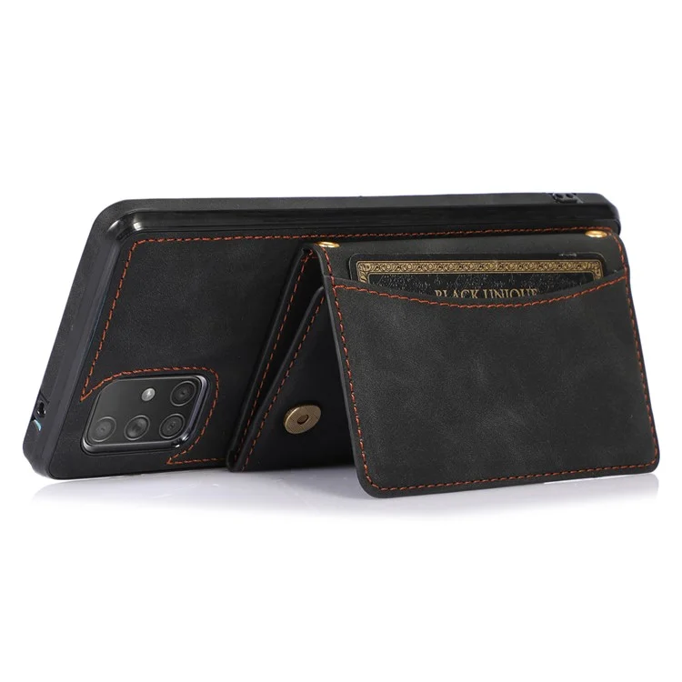For Samsung Galaxy A51 5G SM-A516 Tri-fold Wallet Anti-scratch Phone Case PU Leather Coated TPU Kickstand Cover - Black