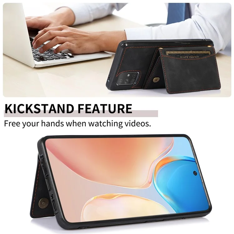 For Samsung Galaxy A51 5G SM-A516 Tri-fold Wallet Anti-scratch Phone Case PU Leather Coated TPU Kickstand Cover - Black