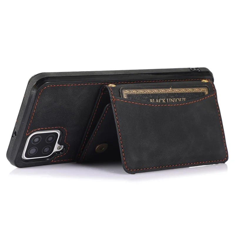 For Samsung Galaxy A12 Tri-fold Wallet Kickstand Protective Phone Case PU Leather Coated TPU Back Cover - Black
