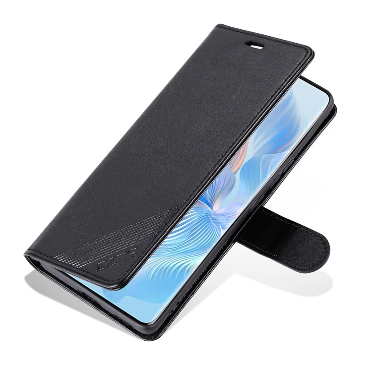 AZNS Stand Wallet Téléphone Pour Honor 80 Pro 5G, Cuir PU Texturé + TPU Protection Fulle Couverce Magnétique - Noir