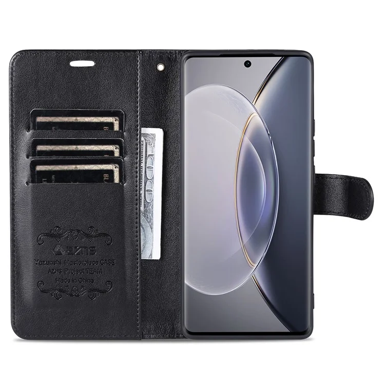 AZNS Strukturierte PU Lederstand Hülle Für Vivo X90 5g, Magnetischer Verschluss Stoßdichtungsbrieftet Telefonabdeckung - Schwarz