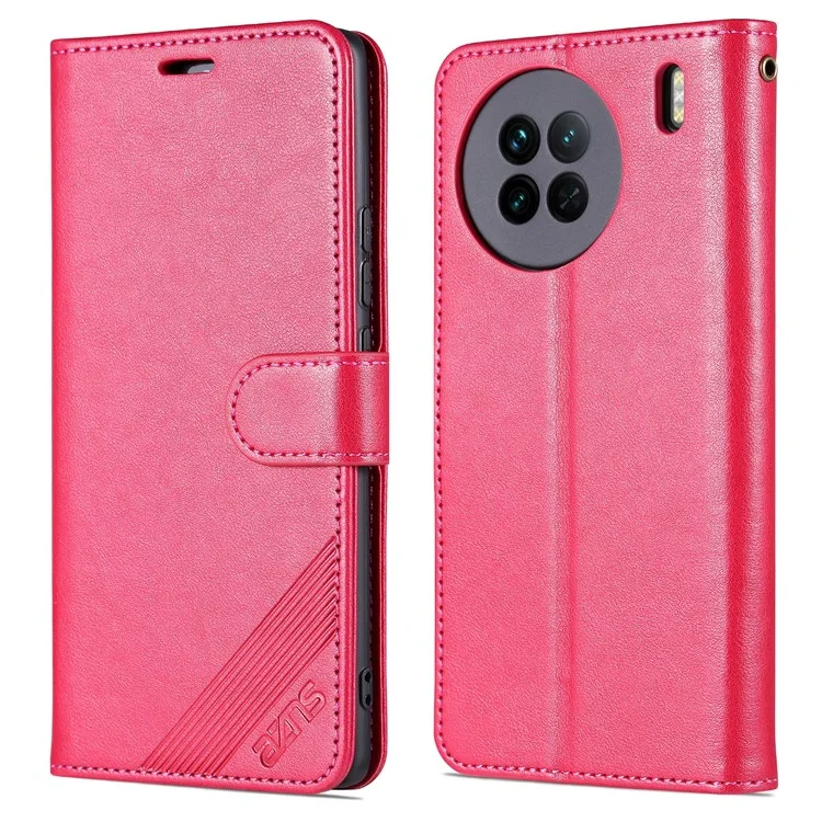 AZNS Texturant PU en Cuir PU Seck Pour Vivo X90 5G, Couverture de Téléphone de Papillement Apport de la Class Magnet - Rouge