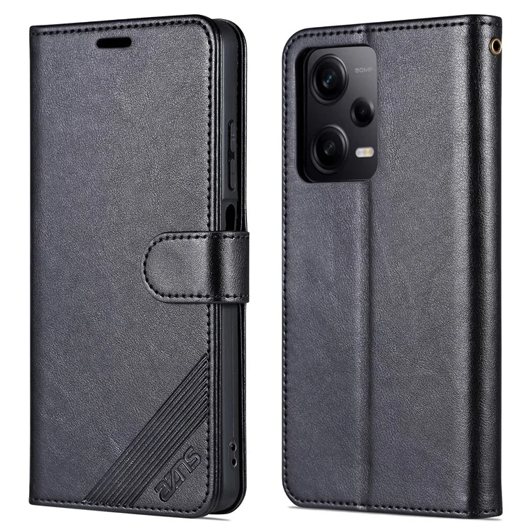 AZNS Para Xiaomi Redmi Note 12 Pro 5G / 12 Pro Speed 5G / Poco X5 Pro 5G Capa de Carteira de Couro PU com Alça - Preto