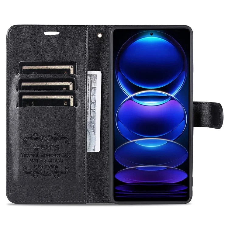 AZNS Para Xiaomi Redmi Note 12 Pro 5G / 12 Pro Speed 5G / Poco X5 Pro 5G Capa de Carteira de Couro PU com Alça - Preto