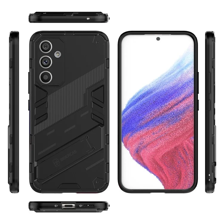 Anti-scratch Phone Cover for Samsung Galaxy A54 5G, Anti-drop Hard PC Soft TPU Hybrid Phone Case Kickstand - Black