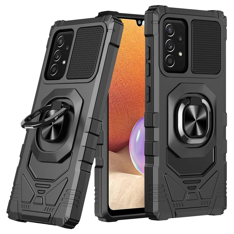 Pour Samsung Galaxy A32 4G (version Ue) Téléphone de Protection Back Cover Shockproofp PC + TPU Hybrid Phone Case Kickstand Hept-in Magnet Magnetine Haut - Noir