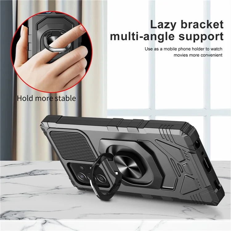 Pour Samsung Galaxy A32 4G (version Ue) Téléphone de Protection Back Cover Shockproofp PC + TPU Hybrid Phone Case Kickstand Hept-in Magnet Magnetine Haut - Noir