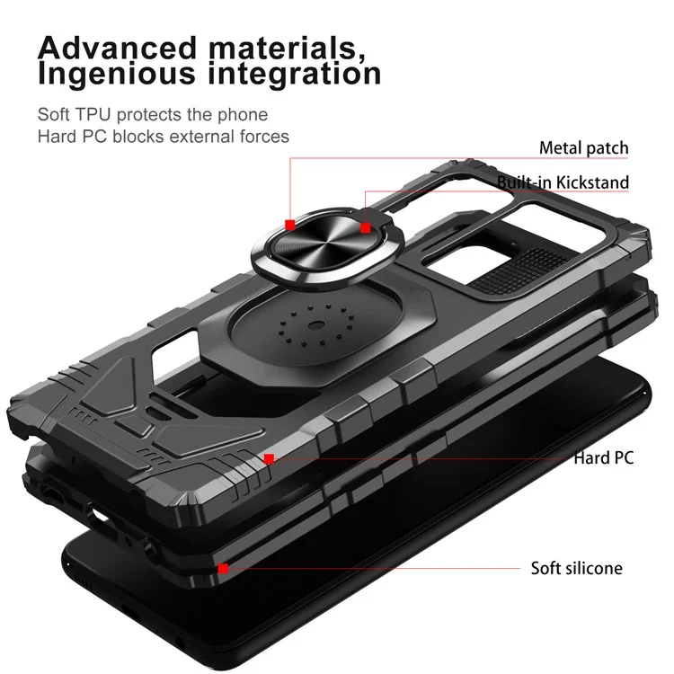 Pour Samsung Galaxy A32 4G (version Ue) Téléphone de Protection Back Cover Shockproofp PC + TPU Hybrid Phone Case Kickstand Hept-in Magnet Magnetine Haut - Noir