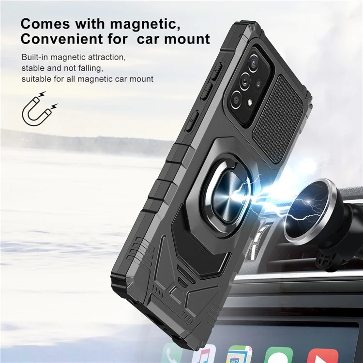Pour Samsung Galaxy A32 4G (version Ue) Téléphone de Protection Back Cover Shockproofp PC + TPU Hybrid Phone Case Kickstand Hept-in Magnet Magnetine Haut - Noir