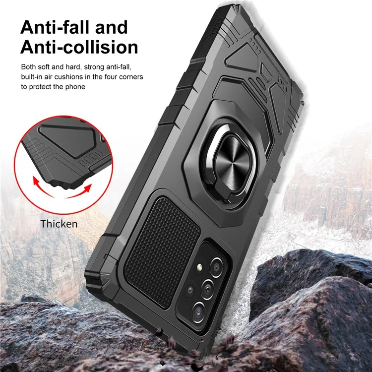 Pour Samsung Galaxy A32 4G (version Ue) Téléphone de Protection Back Cover Shockproofp PC + TPU Hybrid Phone Case Kickstand Hept-in Magnet Magnetine Haut - Noir
