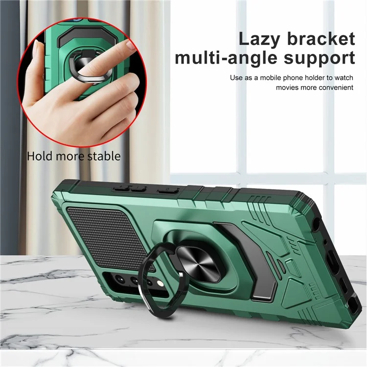 Para LG Stylo 7 5G Anti-scratch Back Cover PC + TPU Anillo TPU Cushions de Aire de Protección Teléfono Con Lámina de Metal de Soporte Magnético Incorporado - Verde de Medianoche