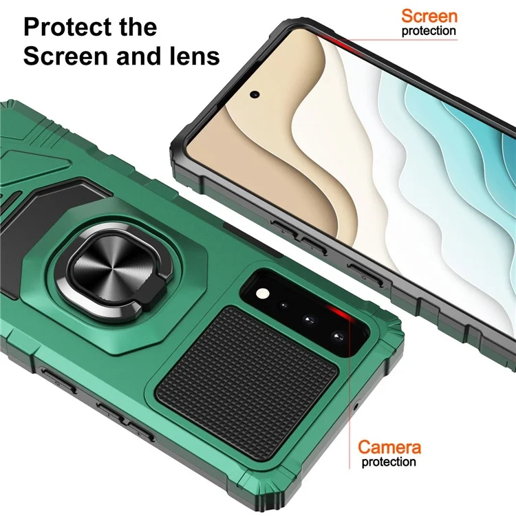 Para LG Stylo 7 5G Anti-scratch Back Cover PC + TPU Anillo TPU Cushions de Aire de Protección Teléfono Con Lámina de Metal de Soporte Magnético Incorporado - Verde de Medianoche